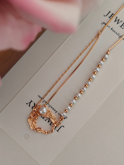 Organic Pearl Loop Jewelry Set — Necklace & Earrings