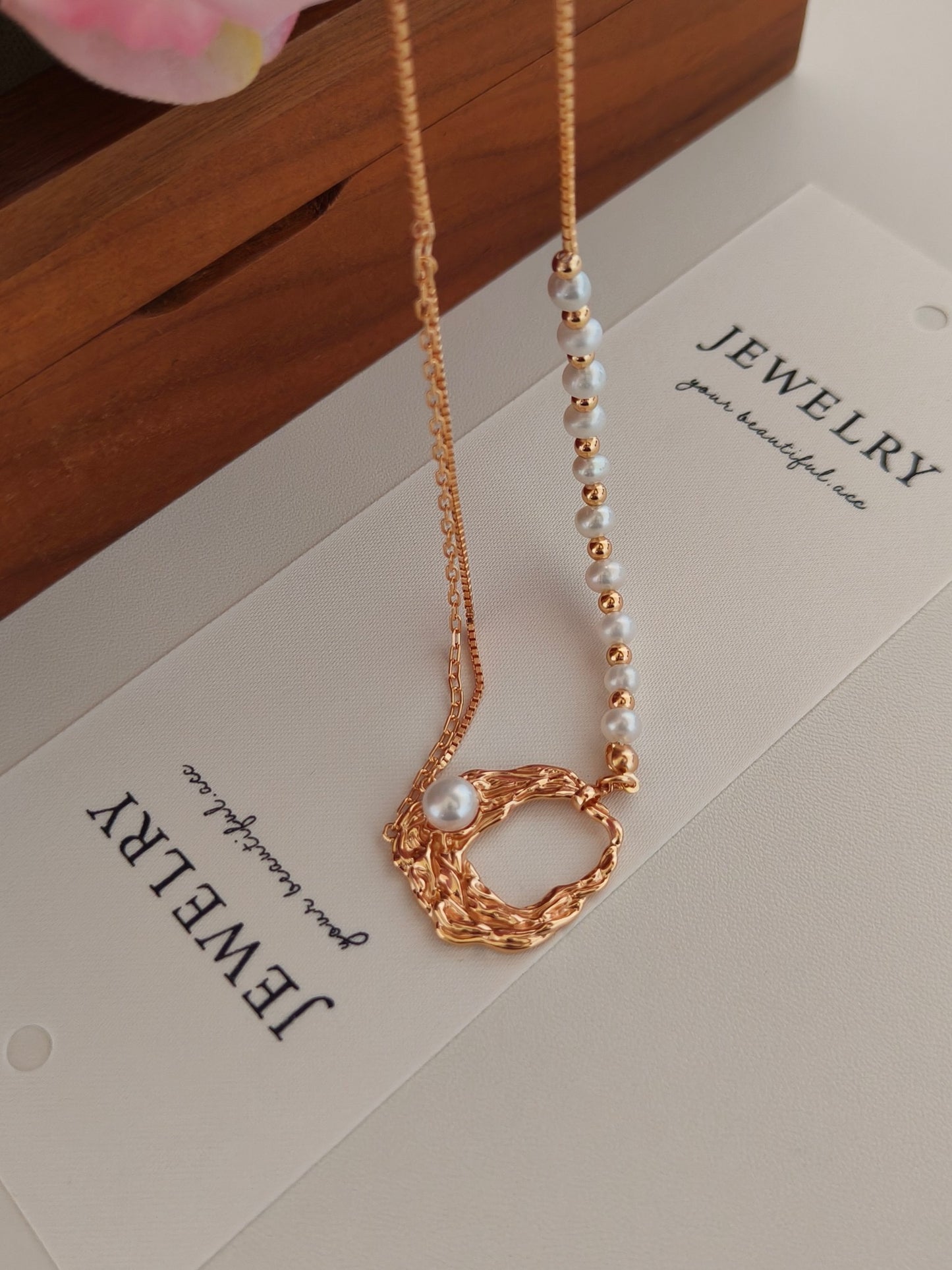 Organic Pearl Loop Jewelry Set — Necklace & Earrings