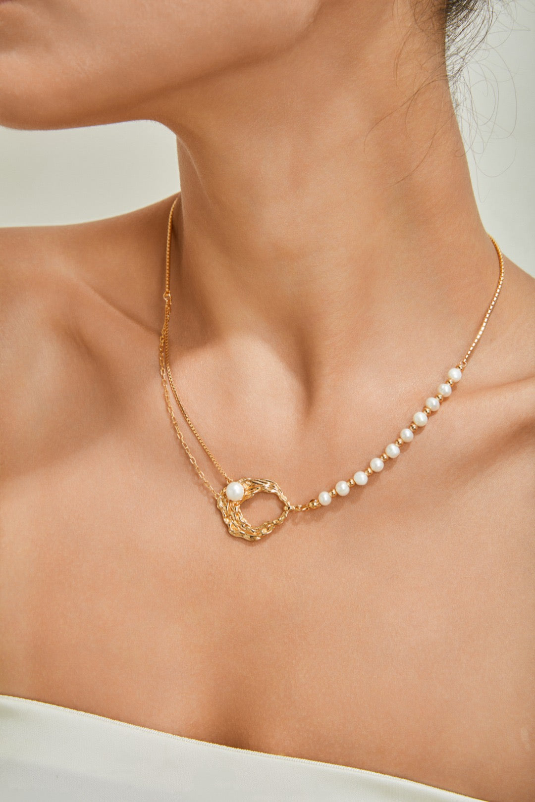 Organic Pearl Loop Jewelry Set — Necklace & Earrings