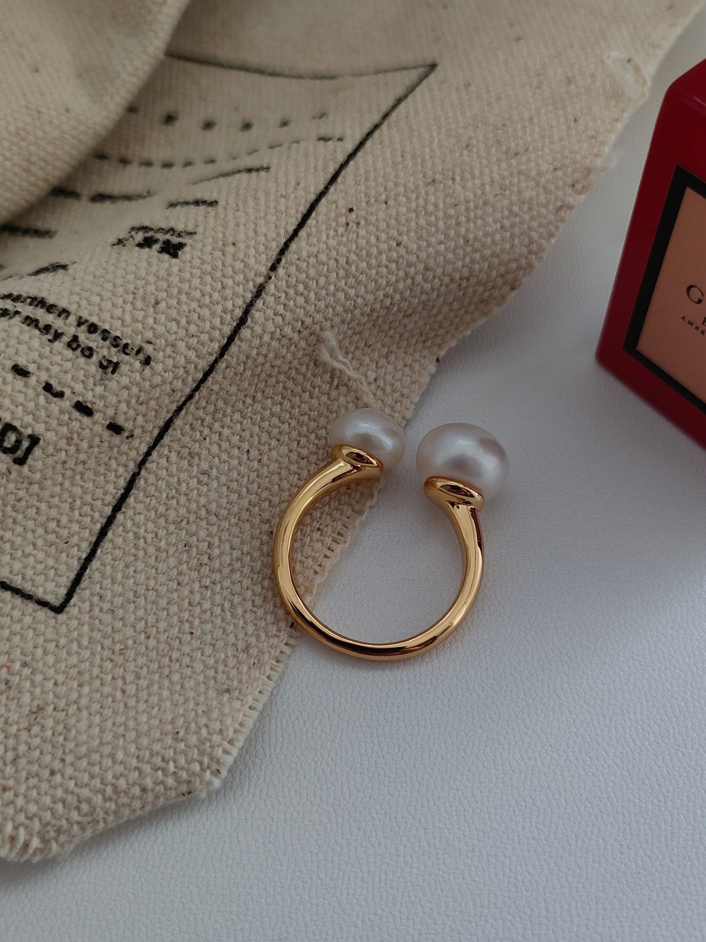 S925 Silver Natural Pearl Open Ring — Vintage Gold