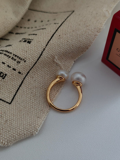 S925 Silver Natural Pearl Open Ring — Vintage Gold