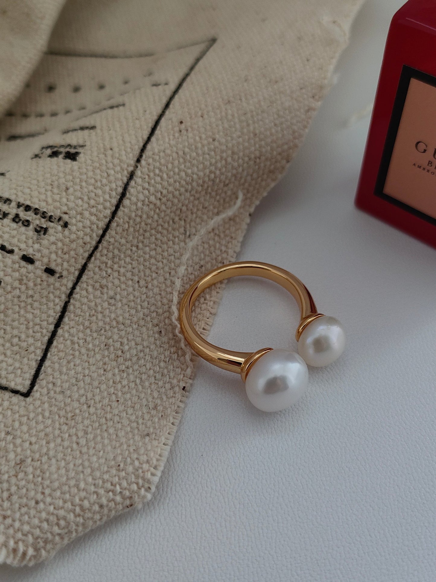 S925 Silver Natural Pearl Open Ring — Vintage Gold