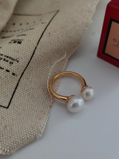 S925 Silver Natural Pearl Open Ring — Vintage Gold