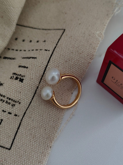 S925 Silver Natural Pearl Open Ring — Vintage Gold