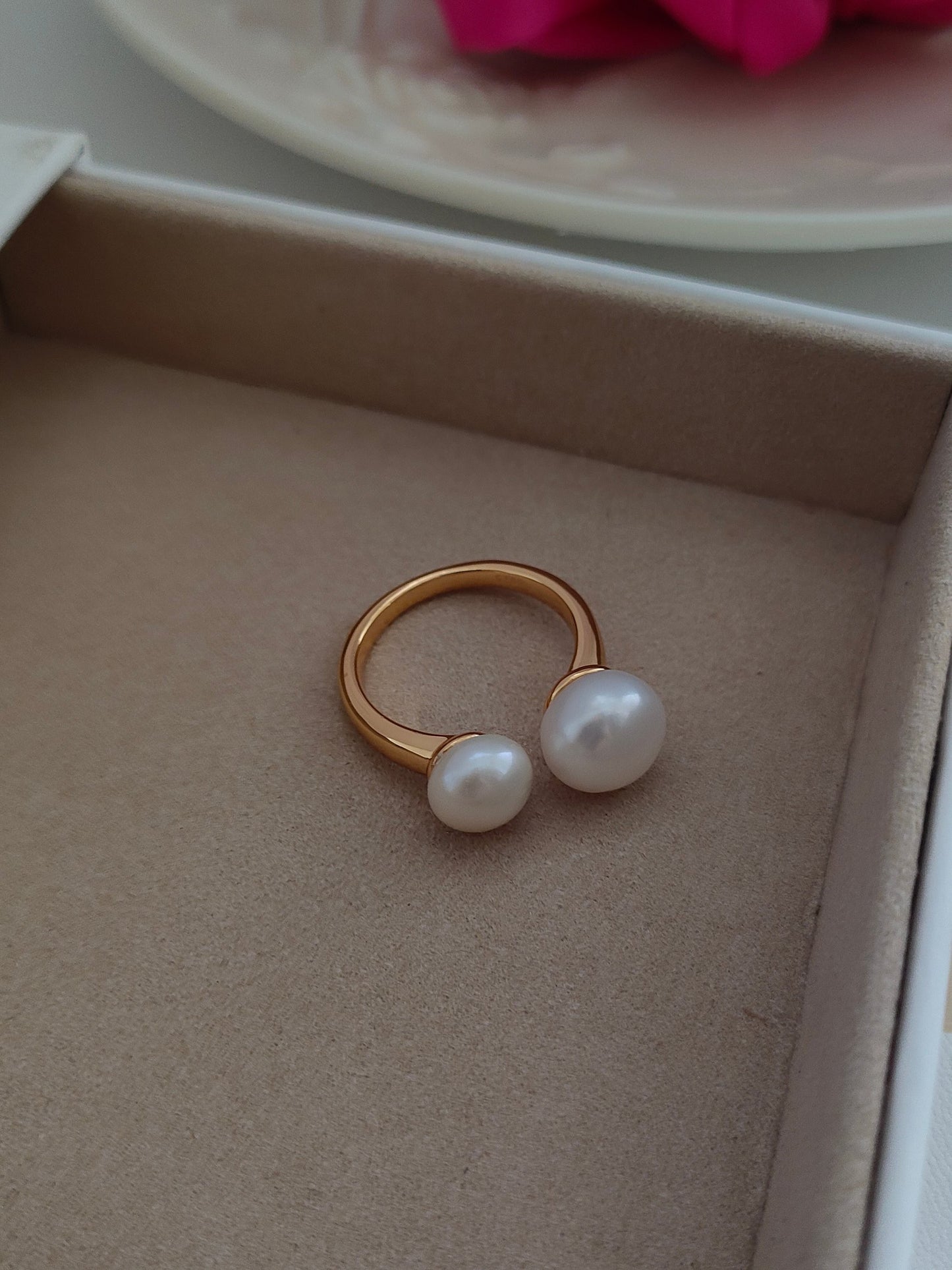 S925 Silver Natural Pearl Open Ring — Vintage Gold