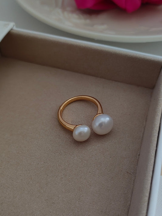 S925 Silver Natural Pearl Open Ring — Vintage Gold