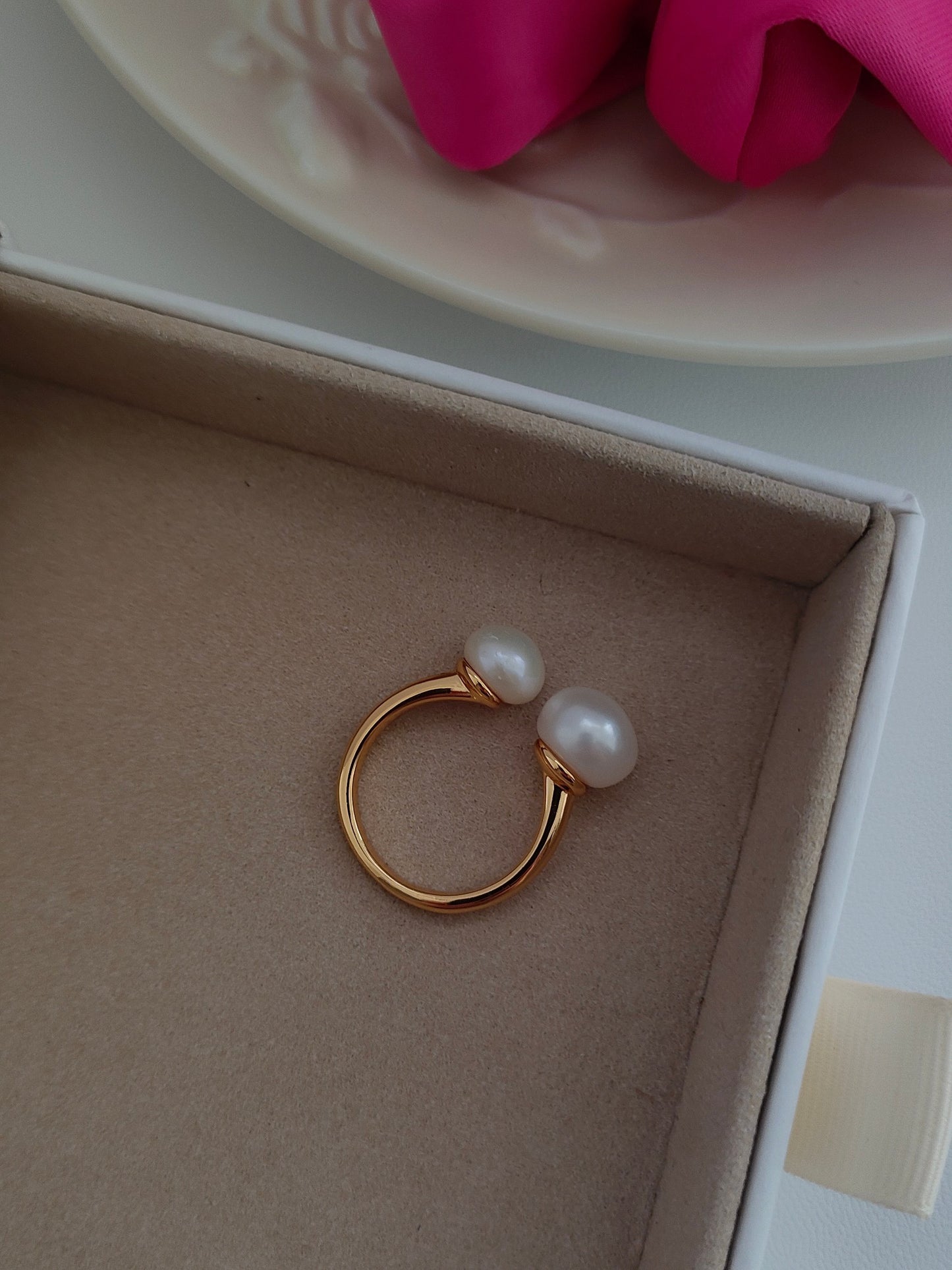 S925 Silver Natural Pearl Open Ring — Vintage Gold