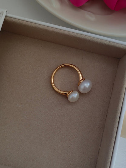 S925 Silver Natural Pearl Open Ring — Vintage Gold