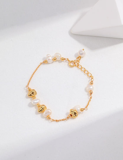 Golden Bloom Natural Pearl & S925 Silver earrings, bracelet and necklace