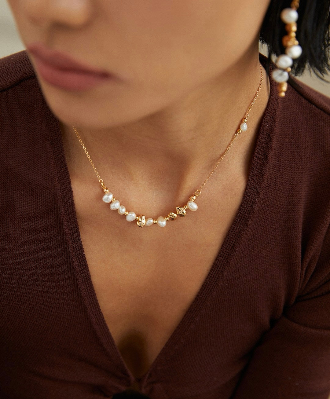 Golden Bloom Natural Pearl & S925 Silver earrings, bracelet and necklace