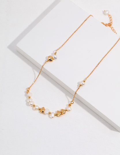 Golden Bloom Natural Pearl & S925 Silver earrings, bracelet and necklace