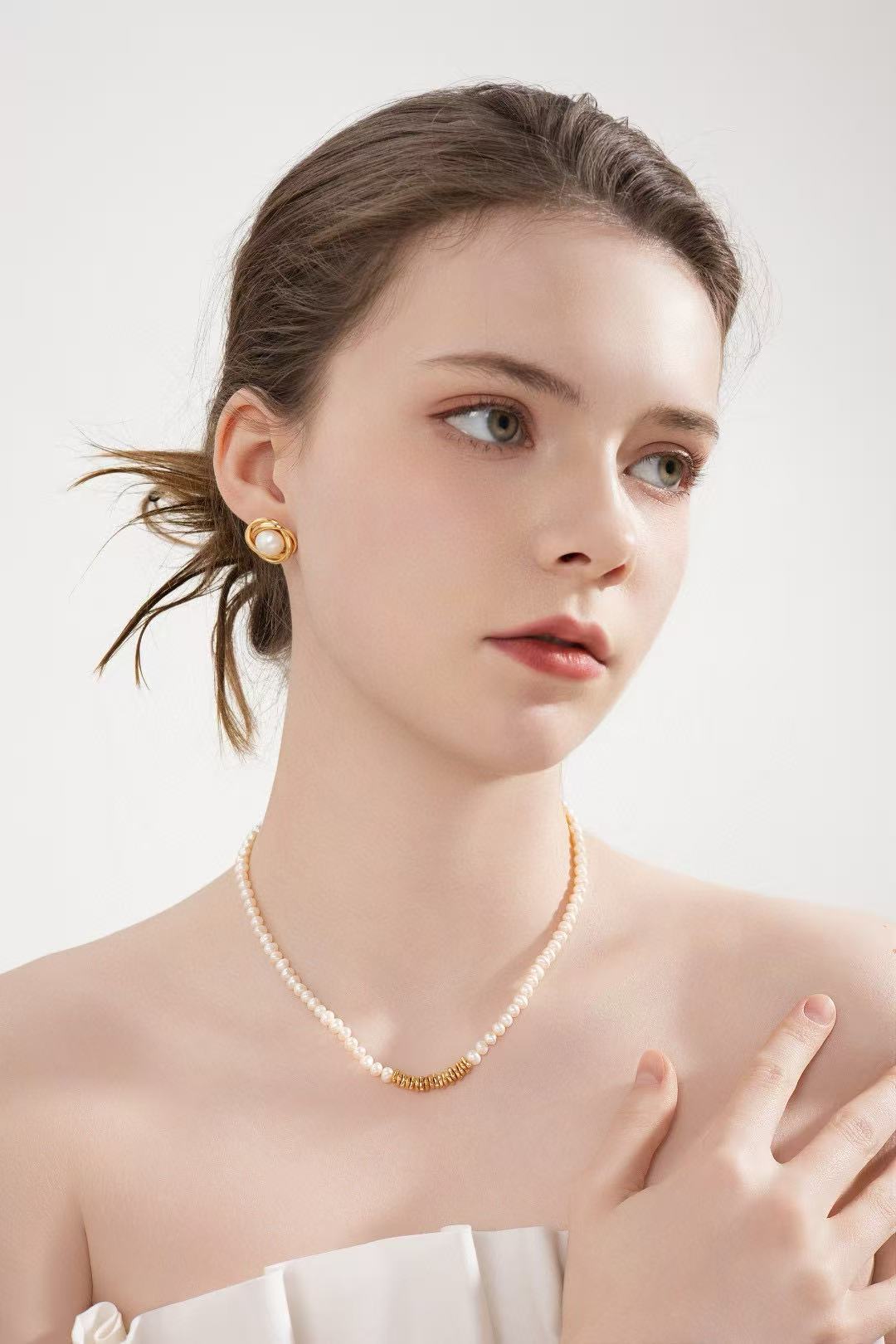 S925 silver/ gold plated braided and freshwater pearl earrings