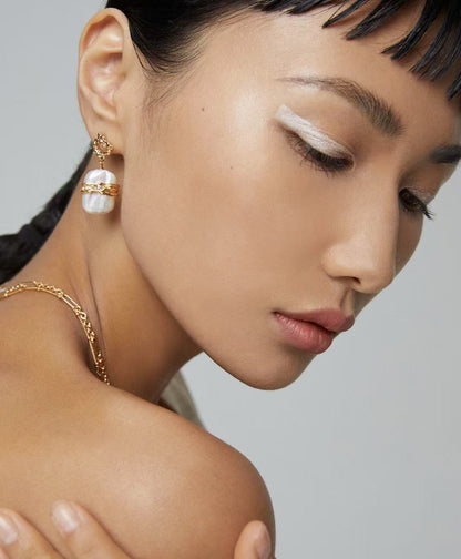 Lustre Line Square Baroque Pearl Drop Earrings
