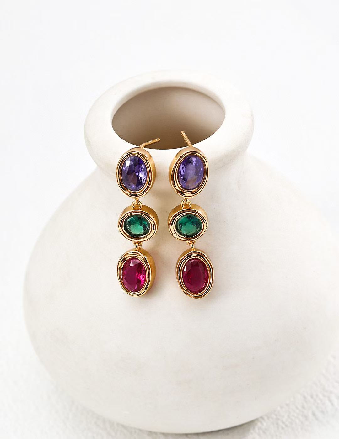 S925 Silver/gold plated/Colored zircon bracelet, earrings
