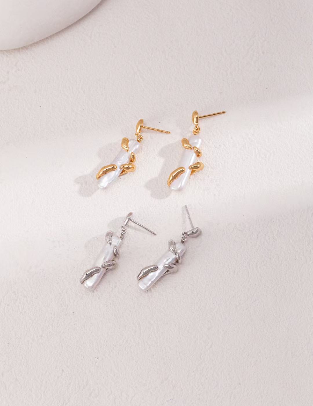S925 Silver/gold plated/Small strips of natural pearl earrings ,necklace ,ring