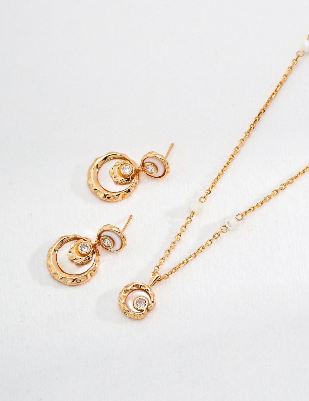 S925 Silver/ gold plated Necklace (Adjustable Length)/Faux Mother-of-Pearl/Zircon Pendant,earrings                           S