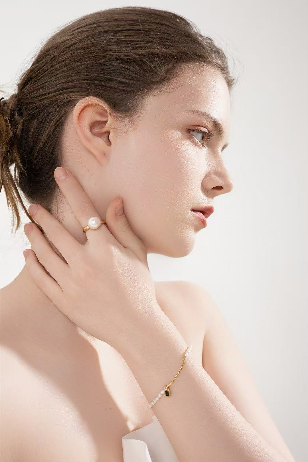 S925 silver/gold plated /single freshwater pearl adjustable ring