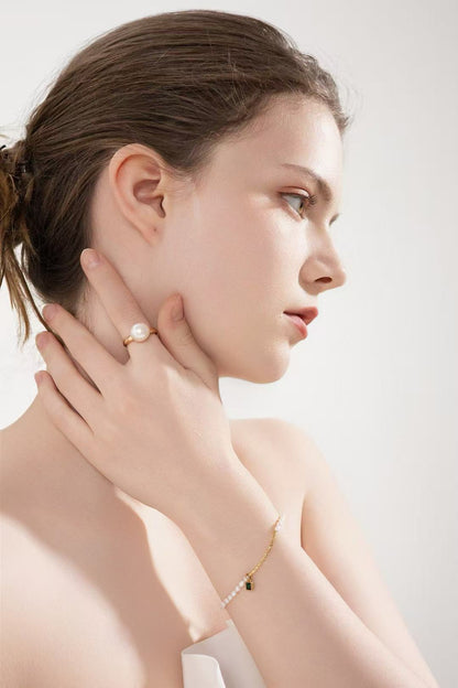 S925 silver/gold plated /single freshwater pearl adjustable ring