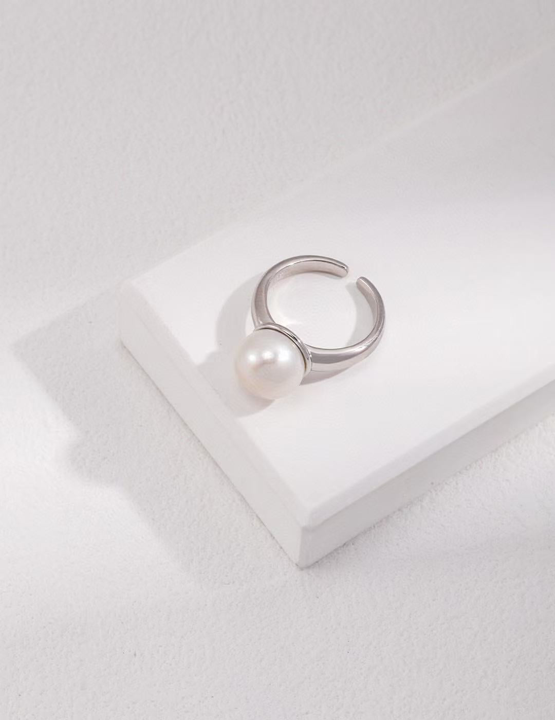 S925 silver/gold plated /single freshwater pearl adjustable ring