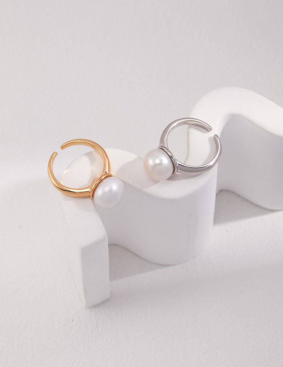 S925 silver/gold plated /single freshwater pearl adjustable ring