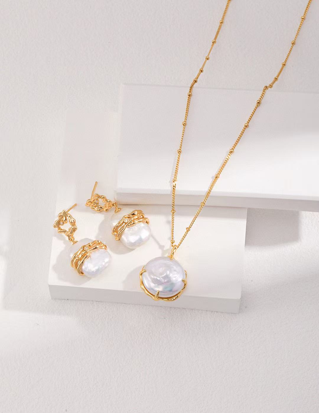Lustre Line Square Baroque Pearl Drop Earrings