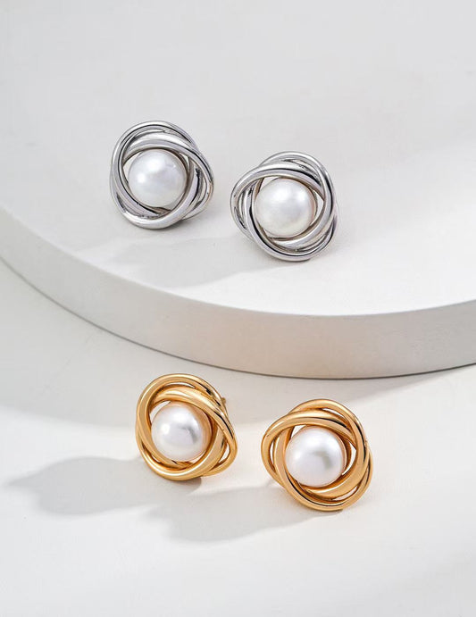 S925 silver/ gold plated braided and freshwater pearl earrings