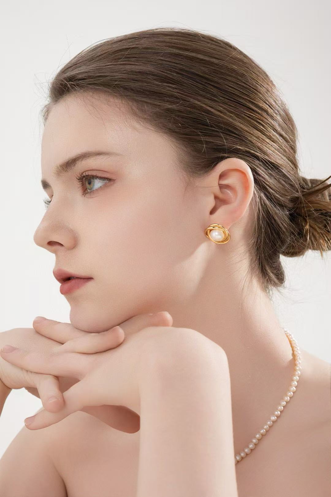 S925 silver/ gold plated braided and freshwater pearl earrings