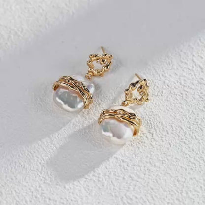 Lustre Line Square Baroque Pearl Drop Earrings