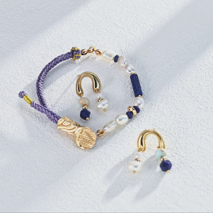 Lapis & Pearl Arc Earrings