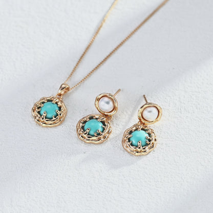 Vintage Turquoise & Tiger’s Eye Pendant & Earrings Set