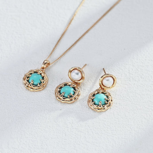 Vintage Turquoise & Tiger’s Eye Pendant & Earrings Set
