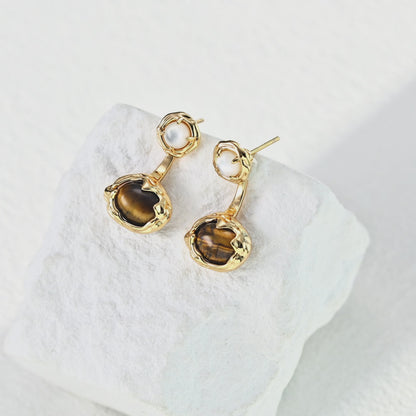 S925 Silver Vintage Tiger’s Eye Earrings (Convertible Design)