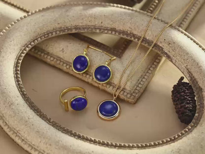 S925 Silver/Natural Lapis Lazuli Pendant Necklace,Earrings,Ring