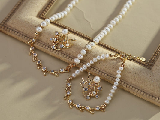 Branch & Pearl S925 silver earrings, bracelet and the necklace